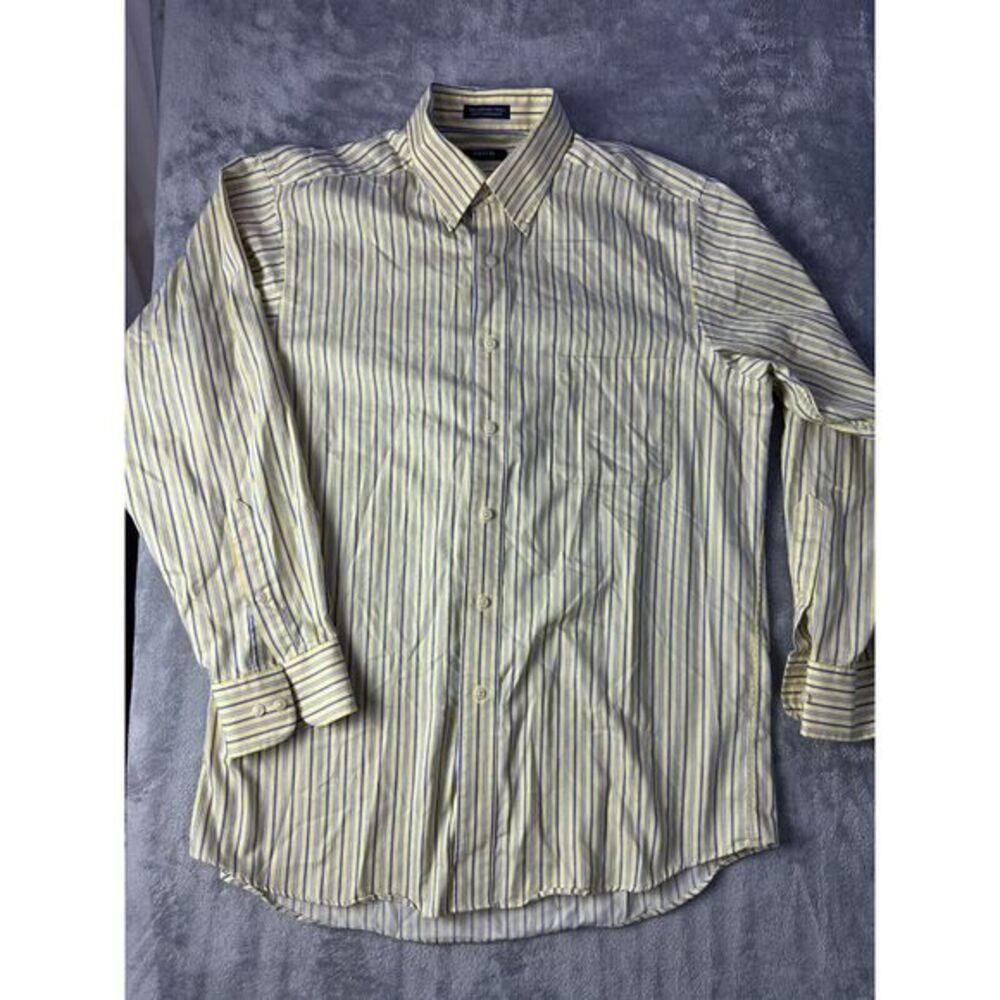 Izod Shirt Mens Large 16 32/33 Button Down Easy Care Yellow Long Sleeve Stripe